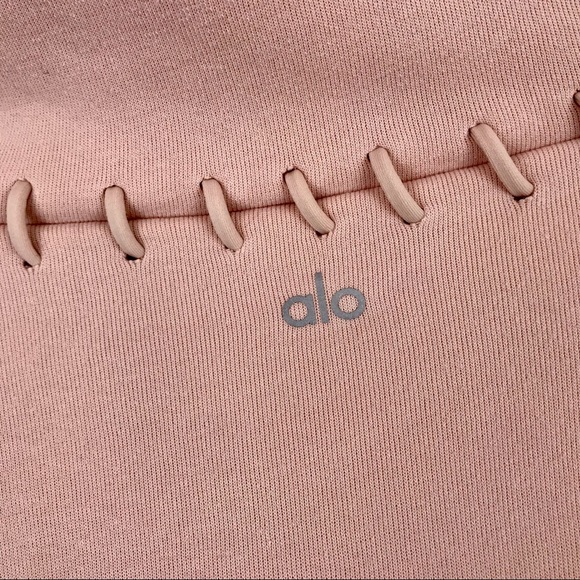 ALO Yoga blush pink high neck loop stitch zip front crop sweatshirt size small - Picture 8 of 9